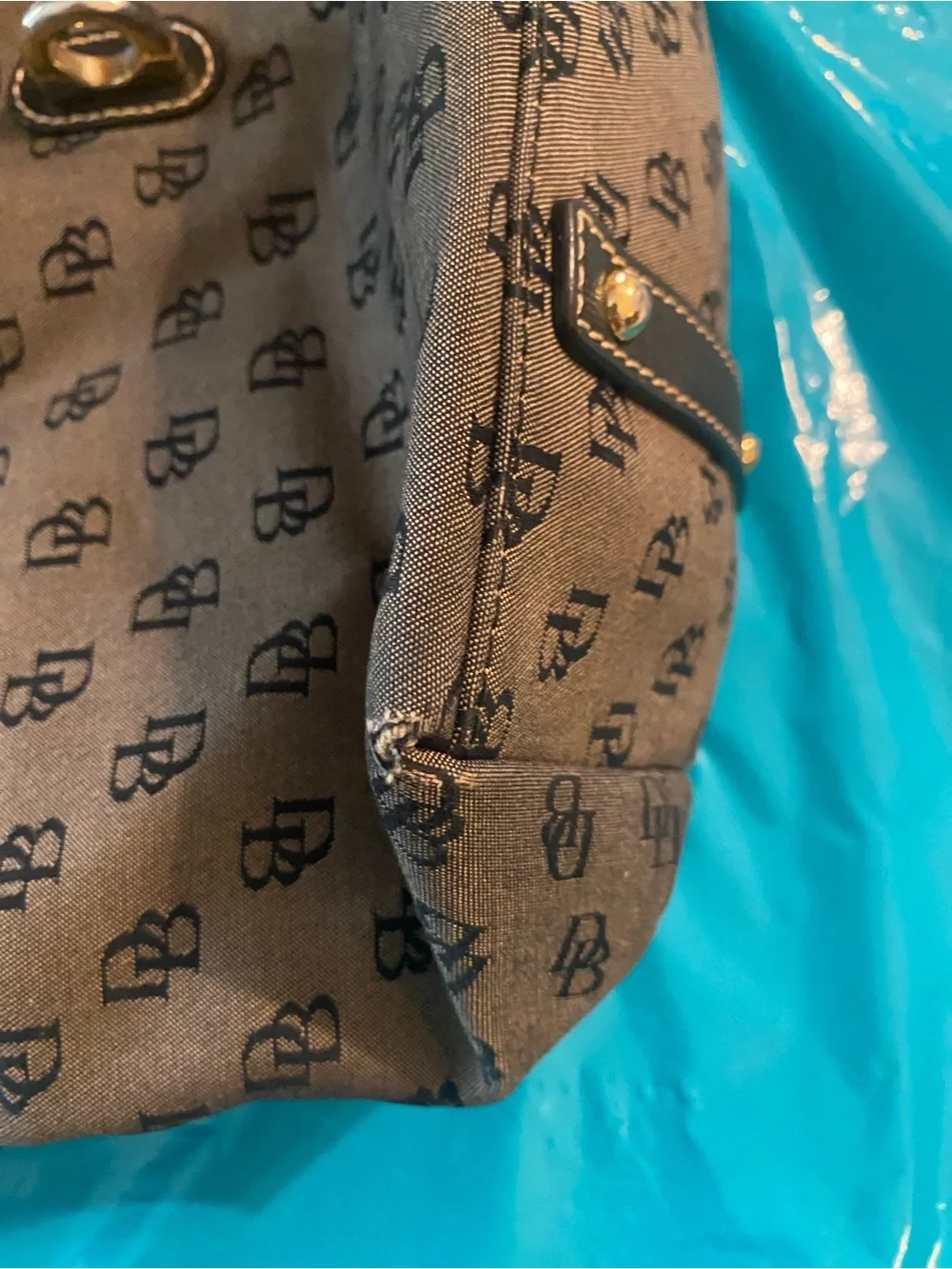 Dooney & Bourke Gray Monogram Hobo with Black Leather Strap and Silver Hardware